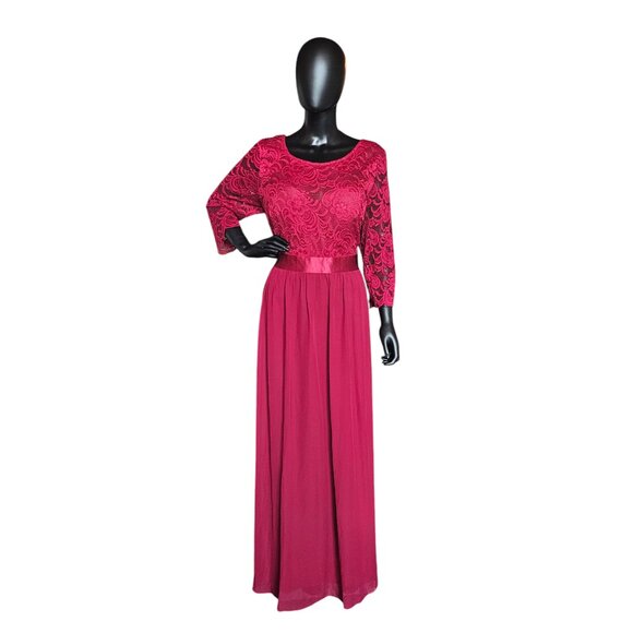 Ever Pretty Dresses & Skirts - Red Illusion Lace Top Chiffon Maxi Dress - Ever Pretty